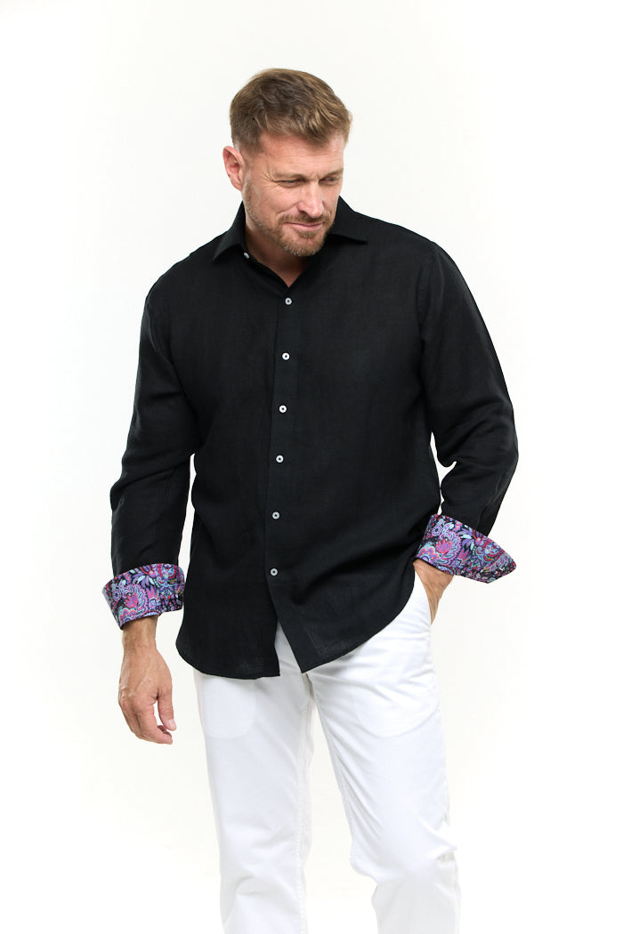 あ*ご様 Linen T-Shirt ICE BLACK Mサイズ Lanikai Black Linen Shirt – Modern Menswear Staple | David Smith