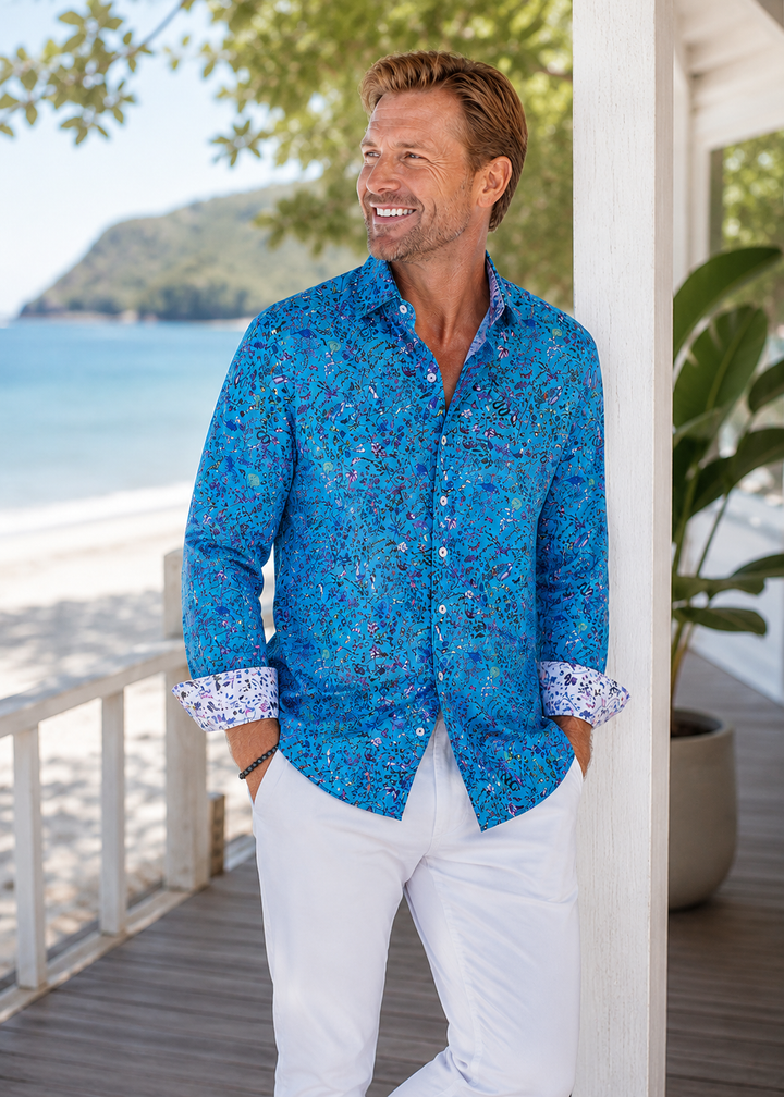 man wearing long sleeve floral blue shirt david-smith-australia