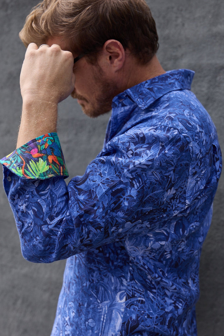 SHADOWS LINEN SHIRT BLUE-David Smith Australia