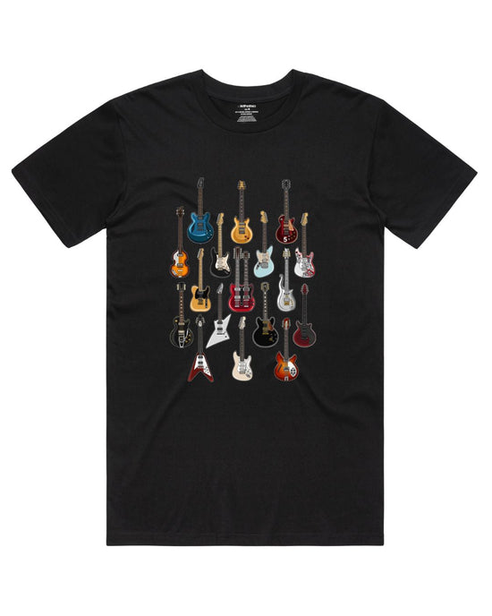 FAMOUS GUITARS T-SHIRT – BLACK | ISTHATSO-David Smith Australia