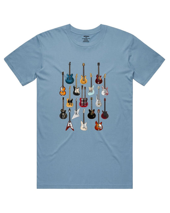 FAMOUS GUITARS T-SHIRT – BLUE | ISTHATSO-David Smith Australia
