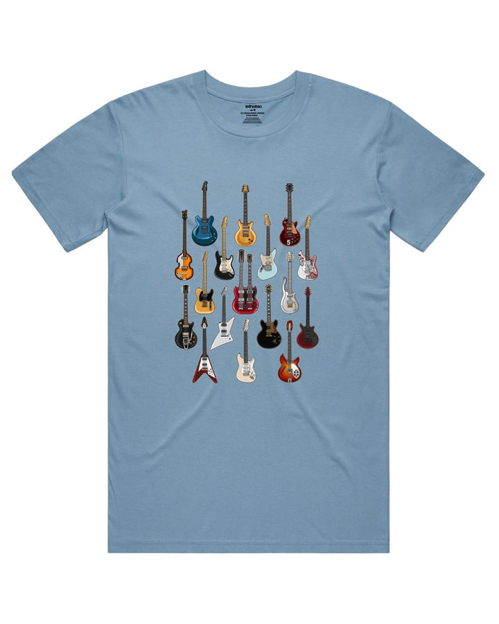 FAMOUS GUITARS T-SHIRT – BLUE | ISTHATSO-David Smith Australia