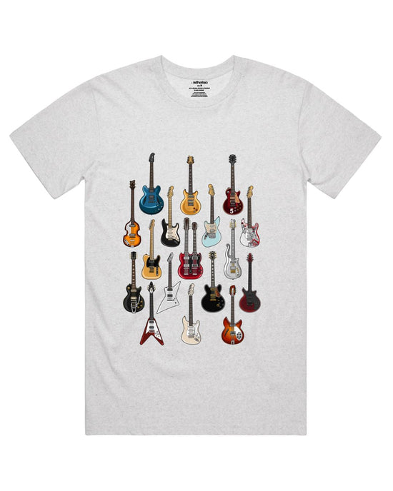 FAMOUS GUITARS T-SHIRT– WHITE MARLE | ISTHATSO-David Smith Australia
