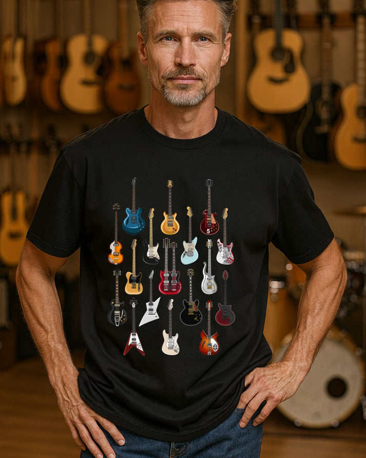 FAMOUS GUITARS T-SHIRT  – BLACK | ISTHATSO