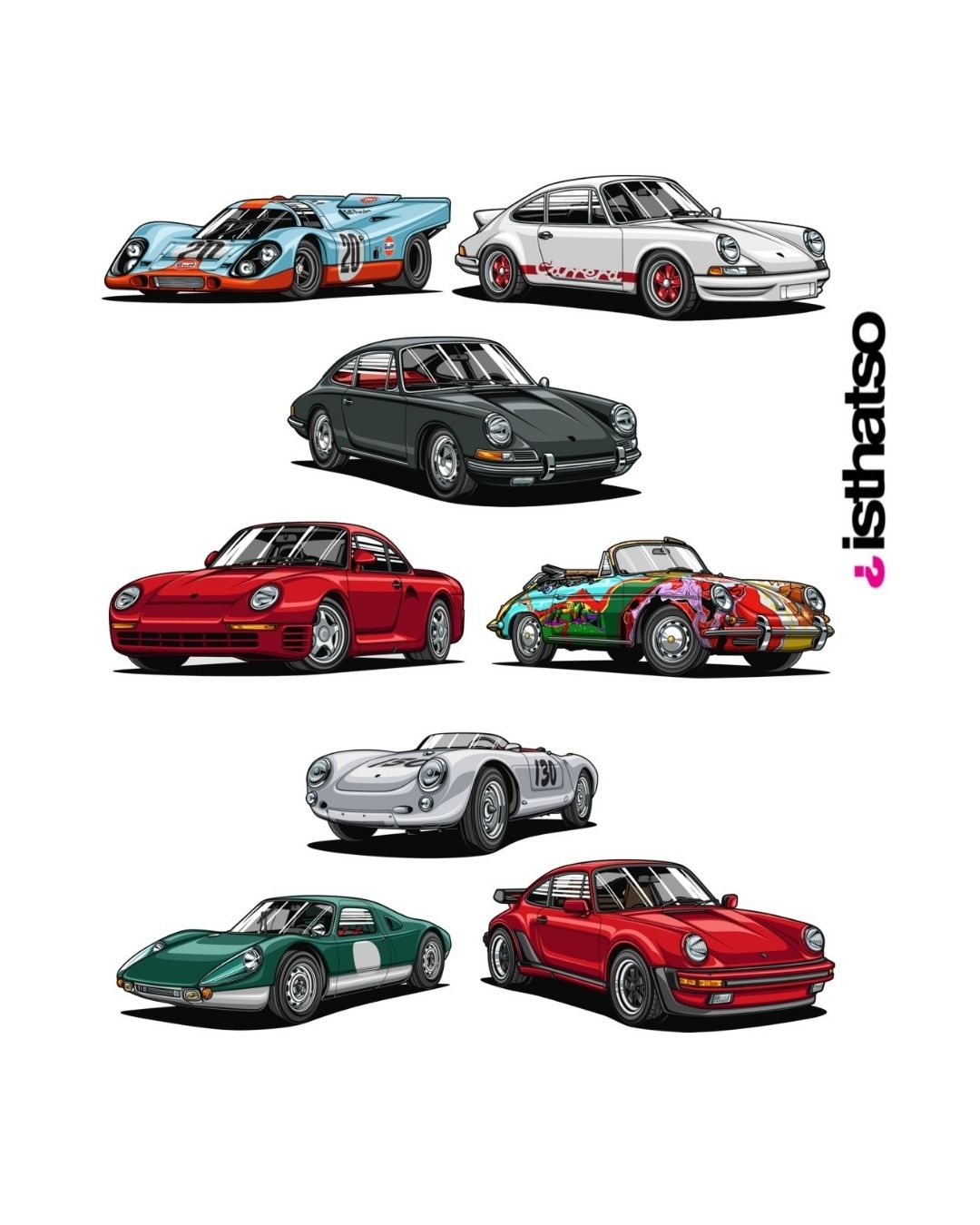 FAMOUS PORSCHES T-SHIRT – BLACK | ISTHATSO-David Smith Australia