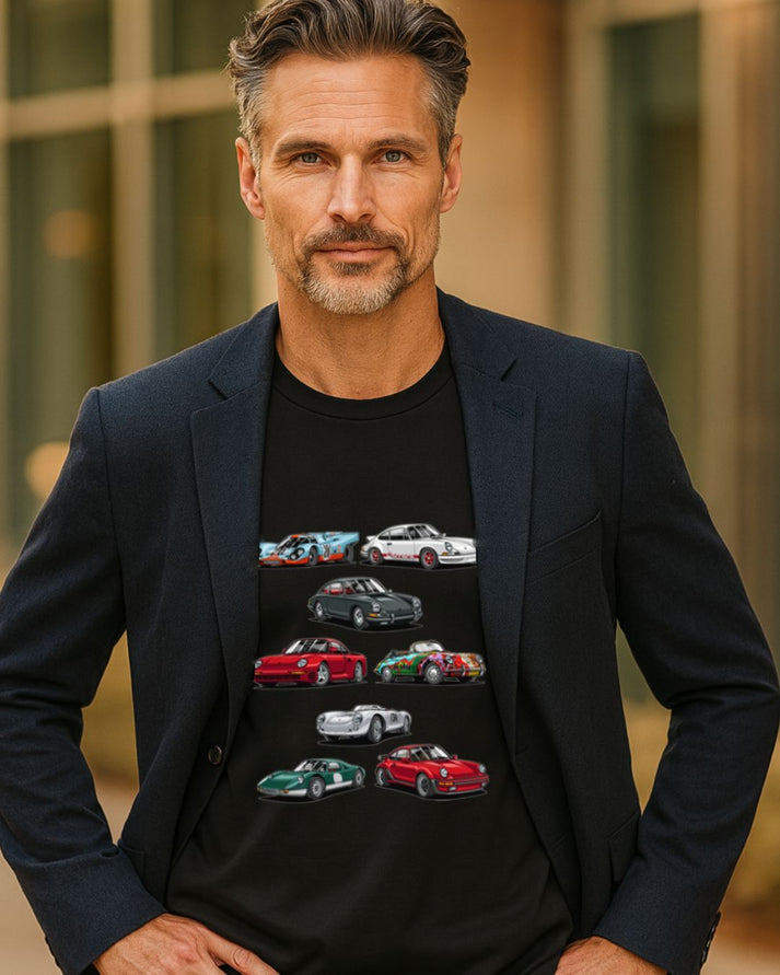FAMOUS PORSCHES T-SHIRT – BLACK | ISTHATSO