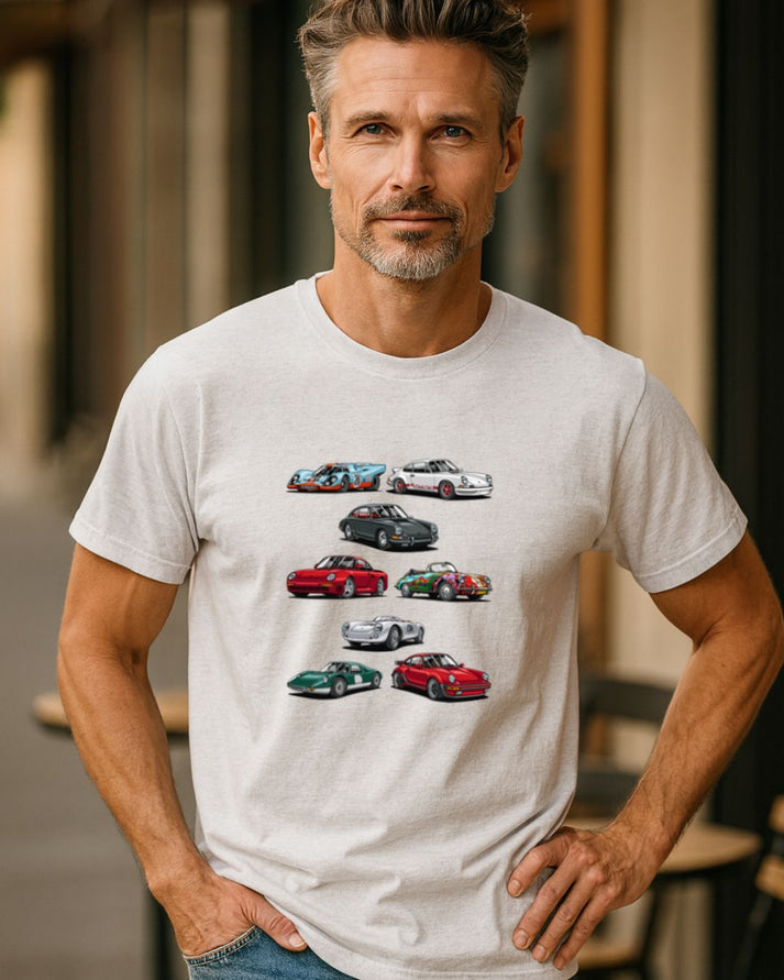 FAMOUS PORSCHES T-SHIRT  – WHITE MARLE | ISTHATSO